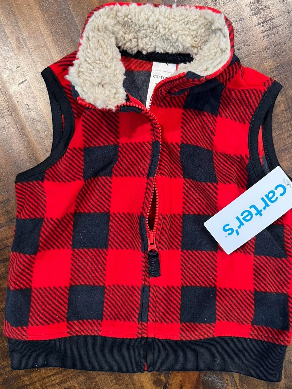 Carter's Red & Black Plaid Sherpa-Lined Baby Vest - 12 months